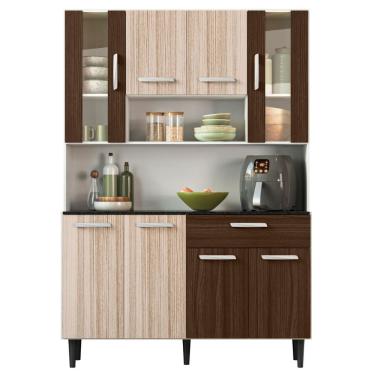 Imagem de Kit Armário Cozinha Gabi 8 Portas Branco Rovere Amêndoa Poliman