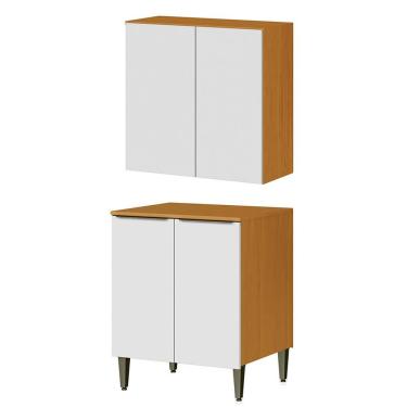 Imagem de Conjunto Armário Aéreo E Balcão 100% Mdf 2 Portas 70cm Luna Cinamomo/branco