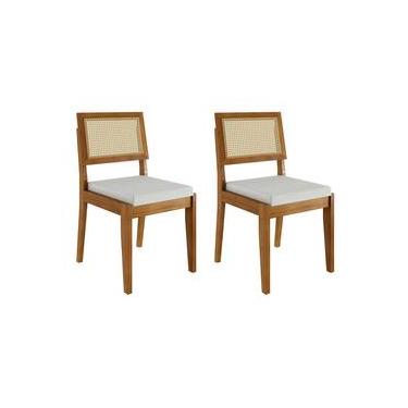 Imagem de Conjunto com 2 Cadeiras de Jantar Nesher Rainha em Madeira com Estofado em Linho – Amadeirado