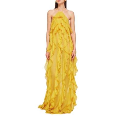 Imagem de Ronny Kobo Vestido maxi feminino Liora, Haste dourada, M