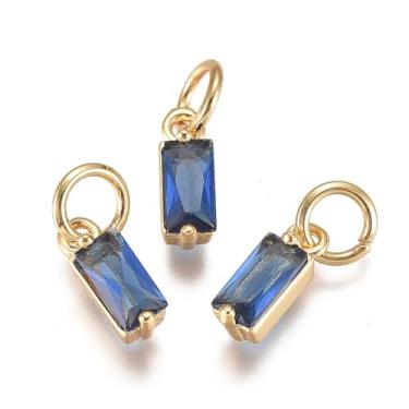 Imagem de Pingentes retangulares banhados a ouro 18 K Pandahall 20 peças, pingentes de pedra de zircônia cúbica de zircônia cúbica de latão com anel de salto para fazer joias, colar e pulseira brinco (azul)