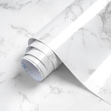 Imagem de Dimoon Papel de parede de mármore de 40 x 192 cm, papel de contato de granito branco para bancadas, à prova d'água, cozinha, novos materiais ecológicos, espessamento, atualização, embalagem de vinil