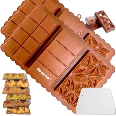 Imagem de Pacote com 2 moldes de barra de chocolate profundo 3 cm Kataifi Pistache Dubai Kit de barra de chocolate grosso moldes de silicone para barra recheada grande molde de barra de doces para enchimento