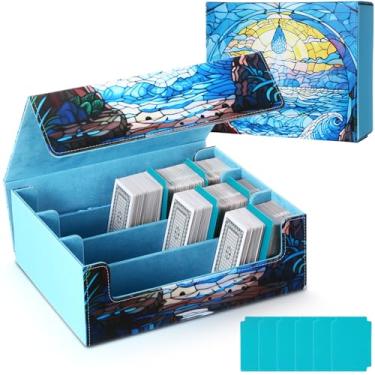 Imagem de Wonderjune Caixa de armazenamento de cartões colecionáveis de poliuretano 1800+ capa de armazenamento de cartão com fecho magnético para jogos TCG CCG Cartões esportivos de negócios com 3 divisórias