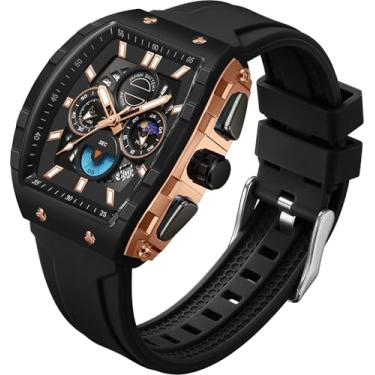 Imagem de findtime Relógios masculinos Relojes para Hombres Relógio de pulso exclusivo, branco, azul, dourado, à prova d'água, esportivo, militar, mostrador grande, cronógrafo, analógico, quartzo, Ouro-rosa