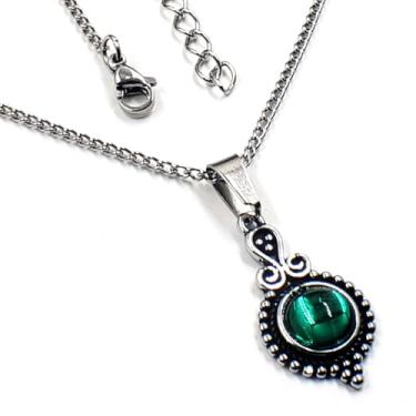 Imagem de Colar aço inoxidável feminino pingente Mandalinha com pedra Prateado Colar Feminino Bali C2Cam (Verde)