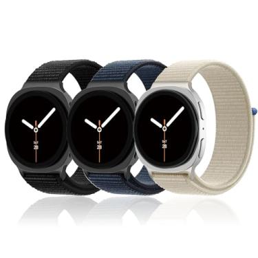 Imagem de Pacote com 3 pulseiras de nylon para Galaxy Watch 8 de 40 mm e 44 mm/Galaxy Watch 8 Classic de 46 mm / feminina, tecido macio respirável, pulseira ajustável para Samsung Galaxy Watch 8/8 Classic
