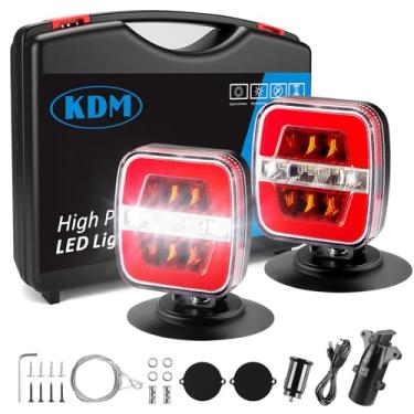 Imagem de KDM Kit de luz de reboque de LED magnético sem fio, luz traseira de reboque recarregável com freio reverso, luz de seta, montagem múltipla para caminhões, barcos, trailers
