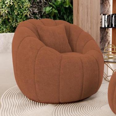 Imagem de Poltrona Decorativa Estilo Concha Abóbora Shell Fixa Bouclê Terracota 