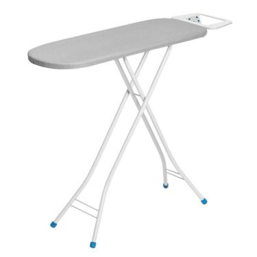 Imagem de Tábua de Passar Roupa Metalizado com Suporte para Ferro em Aço Reforçada Pluma Tri Plus Branco/Cinza