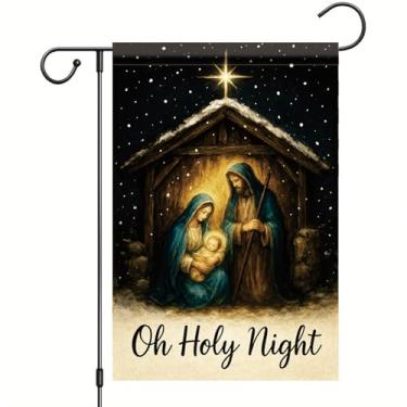 Imagem de Saoplasa Bandeira de jardim de Natal Oh Presépio de Noite Santa, Jesus Maria José, 30,5 x 45,7 cm, faixa dupla face para jardim ao ar livre para decoração de férias religiosas de inverno decoração
