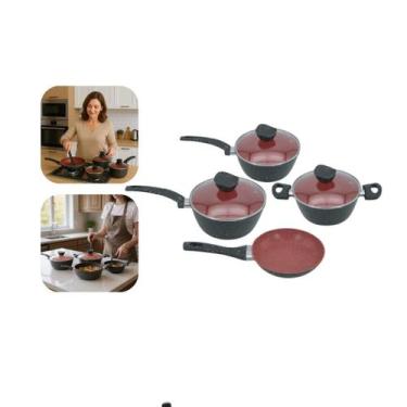 Imagem de Conjunto Panelas Antiaderente com Tampa de Vidro 04 Peças Preto e Verm