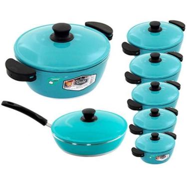 Imagem de Jogo De Panelas 7 Peças Gulê Alumínio Fundido Turquesa. - OUTRAS MARCA