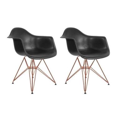 Imagem de Kit 2 Poltronas Eiffel Eames Preta Com Braço Daw Em Ferro Cobre - Cor: