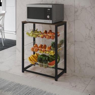Imagem de Fruteira Com Suporte Para Micro-Ondas Barcelona Aço Preto Cesto Branco