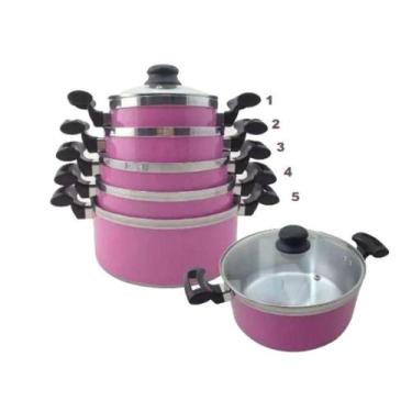 Imagem de Jogo Panelas Alumínio Rosa Tampa de Vidro 5 Peças - CONTINENTAL