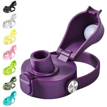 Imagem de EIPOSAU Tampa flip automática para garrafa de água de boca larga Hydro Flask, ótima tampa de bico para HydroFlask, tampa de substituição com trava de botão, roxa