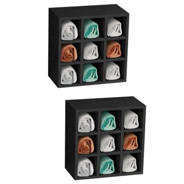 Imagem de Kit 2 Nichos de Parede Porta Toalha para Salão 9 Divisões Preto - AJL Móveis