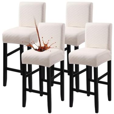 Imagem de Fuloon Capas de banco de bar à prova d'água, 4 peças, capa elástica para cadeira alta de pub com encosto para cadeira de balcão, removível, lavável (bege claro)