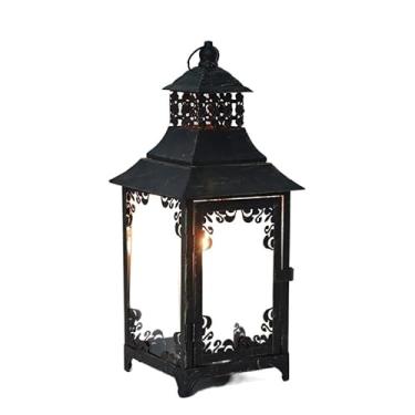 Imagem de Centro de Mesa Castiçal de metal antigo, lanternas suspensas, castiçal, lâmpada vidro, iluminação externa, jardim, lâmpadas, luzes Halloween para Jantar(Preto)