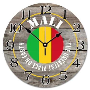 Imagem de TLTDSMY Relógio de parede com bandeira do Mali, o melhor lugar da terra, atração turística, relógios de parede de madeira, operados por bateria, relógio suspenso de viagem de 25 cm para quarto, sala