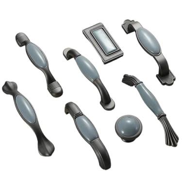 Imagem de CXYFQUUK Puxador de armário de cozinha de cerâmica, maçanetas de porta, puxadores de armário decoram ferragens de armário 2 peças (6010 orifício único)