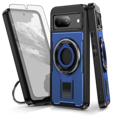 Imagem de Asuwish Capa de celular para Google Pixel 8 5G com protetor de tela de vidro temperado e suporte de anel à prova de choque com suporte protetor de celular de camada dupla para celular Pixel8 oito