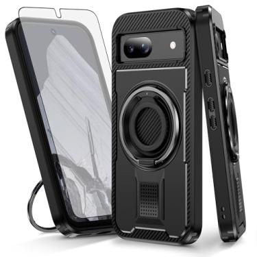 Imagem de Asuwish Capa de celular para Google Pixel 8A com protetor de tela de vidro temperado e suporte de anel à prova de choque com suporte protetor de celular de camada dupla para celular Pixel8A A8 5G