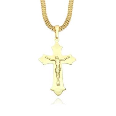 Imagem de Corrente Grossa Grumet Cordão Fecho Gaveta e Pingente Crucifixo Jesus 