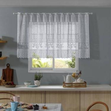 Imagem de Cortina de Renda Clássica Rosas 2,00m x 80cm Bandô Curta Meia Janela C