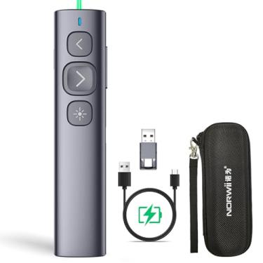 Imagem de Norwii N95 Botão Bluetooth para apresentações com USB-C, recetor USB-A, PowerPoint recarregável comando remoto para apresentações, apresentador sem fios de longo alcance (verde, BLE&USB-AC)