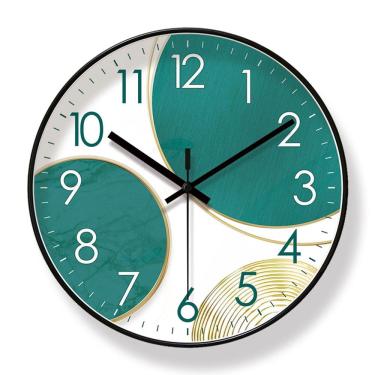 Imagem de Relógio de parede com design geométrico moderno de 30 cm redondo verde/dourado