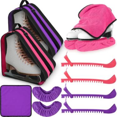 Imagem de Liliful 8 peças de protetores de skate protetores de lâmina de skate conjunto de bolsas de gelo em linha de toalhas para hóquei adulto suprimentos de inverno (rosa vermelha, roxa)