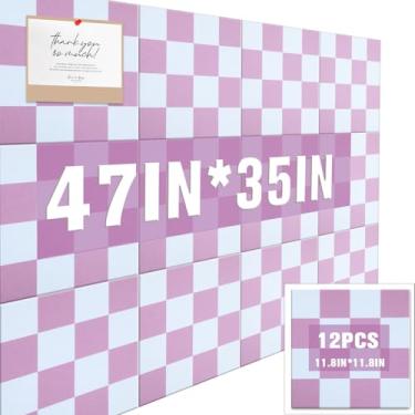 Imagem de Geyoga 12 peças de quadro de cortiça para parede, 30,5 x 30,5 cm, retrô, colorido, quadriculado, painéis acústicos de parede, azulejos de feltro, decoração fofa autoadesiva, para escritório, casa