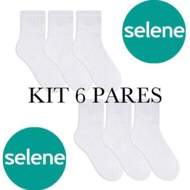 Imagem de Kit de 6 pares meia esportiva masculina selene algodão, Branco, 39/43