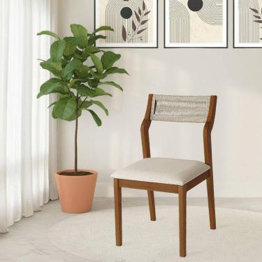 Imagem de Cadeira De Jantar Lagum Jequitibá Terra Encosto Linho Bege E Corda Náutica