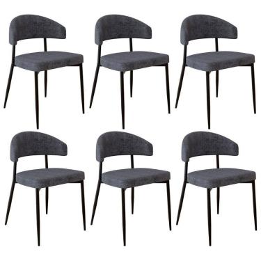 Imagem de Cadeira De Jantar Estofada Kit 6 Chloe M25 Linho Lautrec Grafite - Mpozenato