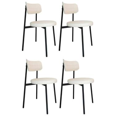 Imagem de Cadeira De Jantar Estofada Kit 4 Nyka M25 Linho Palha - Mpozenato