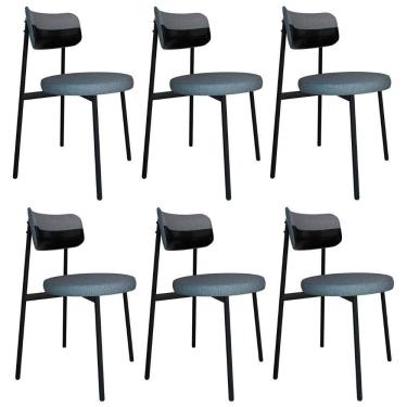 Imagem de Cadeira De Jantar Estofada Kit 6 Nyka M25 Linho Cinza/preto - Mpozenato