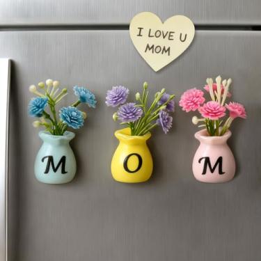 Imagem de Presentes de aniversário para mamãe mini vasos ímãs para geladeira lindos ímãs de geladeira de plantas minúsculas vasos de flores de cerâmica com flores artificiais presentes para mãe de filha ou