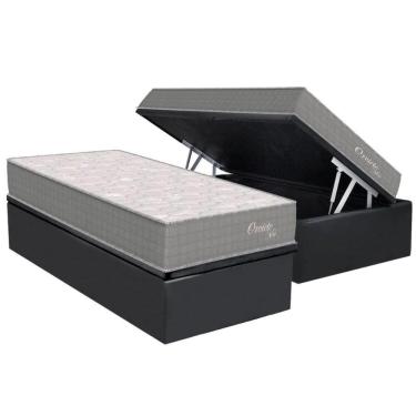 Imagem de Cama Box Baú Solteiro: Colchão Molas Ensacadas Orthoflex Orvieto New + Base Crc Suede Gray (88x188)