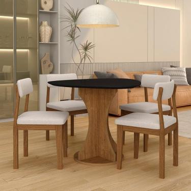 Imagem de Mesa Tampo Orgânico Beijing + 4 Cad. Estofadas Fre/pto/bouclé - M.a