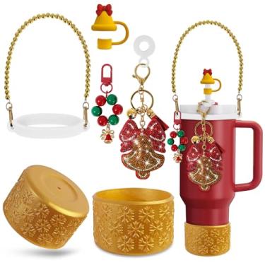Imagem de VirgoCCY Conjunto de acessórios de copo Stanley de Natal, incluindo capas de canudo de 1 cm, alça de alça de garrafa de água, lindos pingentes de Natal e bota de silicone para Stanley copo de 1,134 g