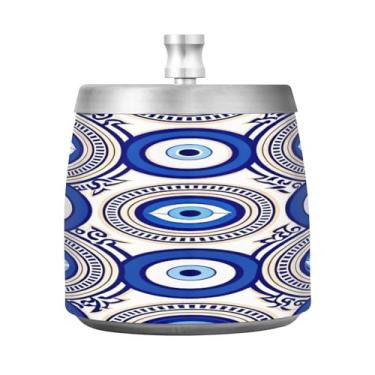 Imagem de JUZIHAI Cinzeiro de olhos turcos com tampa, cinzeiro de aço inoxidável inodoro à prova de vento cinzeiro sem fumaça para escritório em casa, pátio, varanda, cigarro