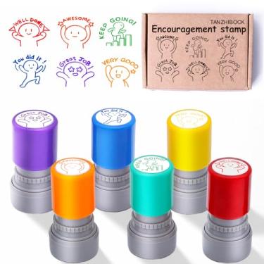 Imagem de Pacote com 6 carimbos de borracha autotinta, incentivo à classificação de professores – designs variados para revisão de comportamento e aprimoramento educacional, para carimbos de sala de aula, para