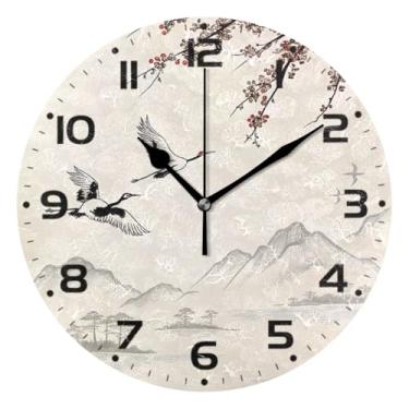 Imagem de JUZIHAI Relógio de parede Dayan com pintura a tinta, silencioso, redondo, sem tique-taque, operado por bateria, fácil de ler, relógio decorativo de parede para casa, cozinha, sala de estar, quarto