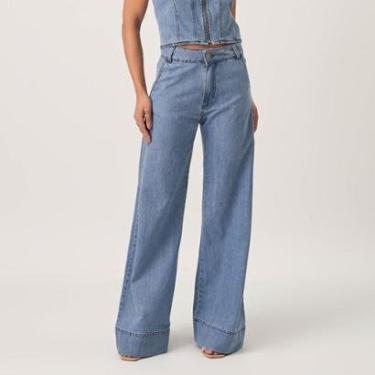 Imagem de Calça Jeans Wide Leg Cintura Alta Barra Larga Azul Clara-Feminino