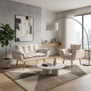 Imagem de Kit Namoradeira e Poltrona Decorativa Para Sala Recepção Manicure Cons