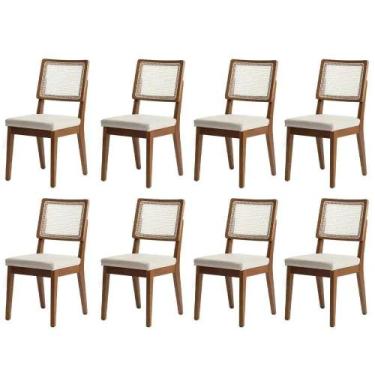 Imagem de Kit de 8 Cadeiras de Madeira Maciça Estofada com Palhinha Saga - Natur
