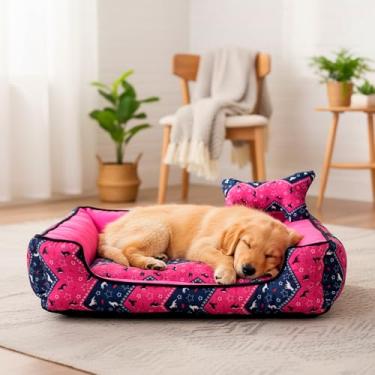 Imagem de Cama Pet Quadrada Gorgopet Pink (50x50x15 cm). Tecido Gorgurinho com Fundo Impermeável que inclui Almofada e Almofada Ossinho, para Cães Pequenos e Médios até 25kg